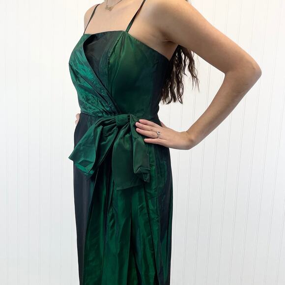 VTG 80s Alyce Design Womens 10 Emerald Green Gown Dress Formal Holiday Prom - Picture 2 of 13